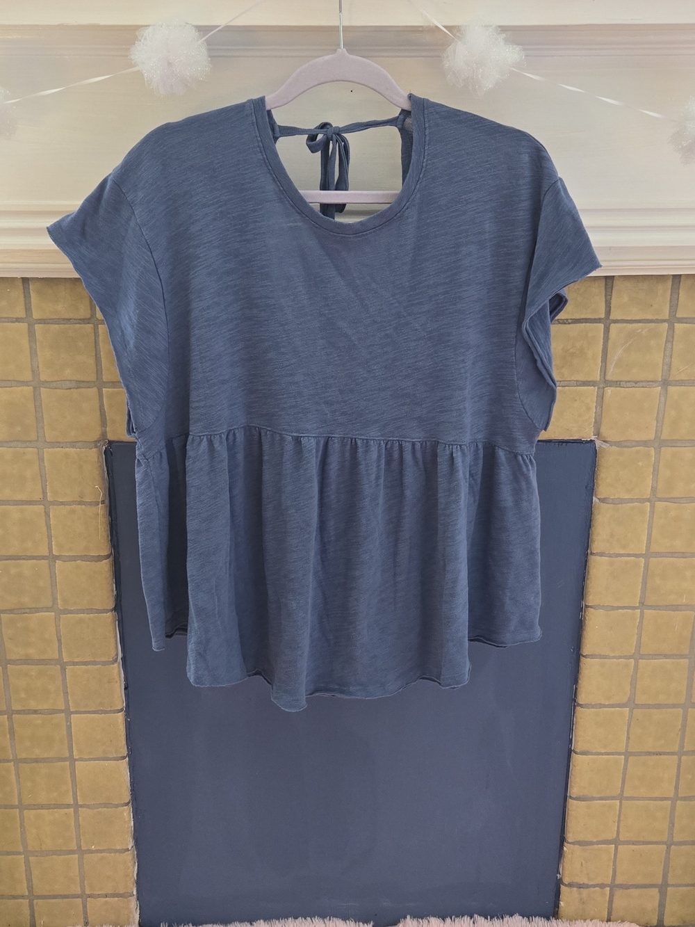 American Eagle Outfitters Slate Blue Tie-Back Peplum Tunic
